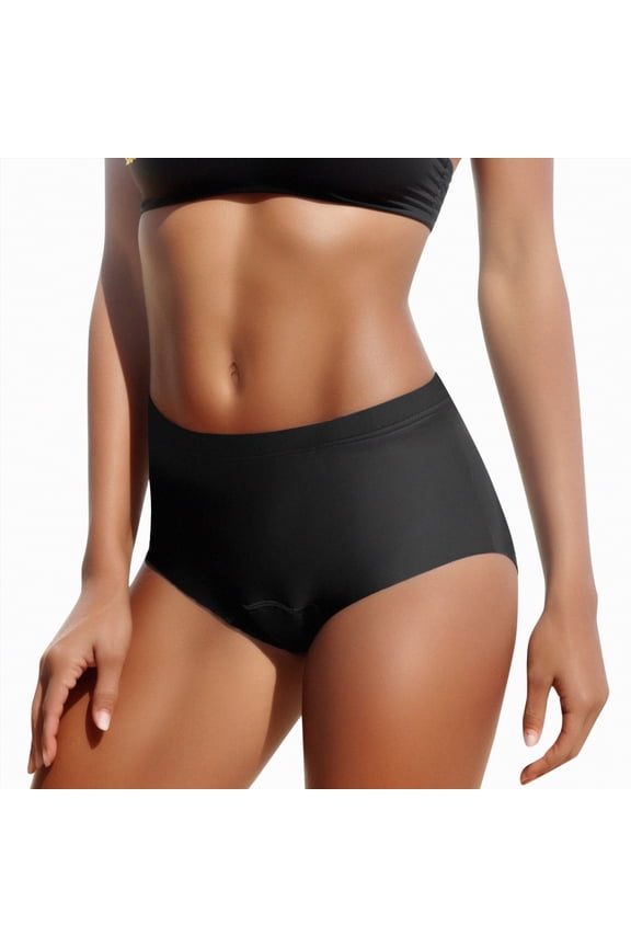 Women High Waisted Bikini Bottoms High Cut Triangle Swim Shorts Comfortable Sport Swimwear Quick Dry(F-Black,L)