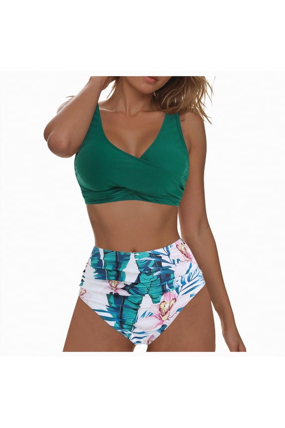 Women High Waisted Bikini Sets 2 Piece Swimsuit Push Up Twist Front Ruched Bathing Suit(Mint Green,S)