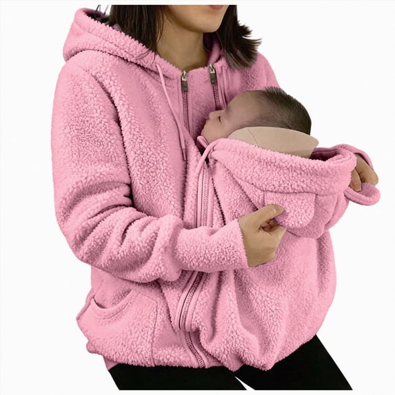 NIEWTR Women Hooded Sweatshirt Fleece Zip Up Baby Wearing Jacket Maternity Winter Coat Thicken Baby Wearing Clothes