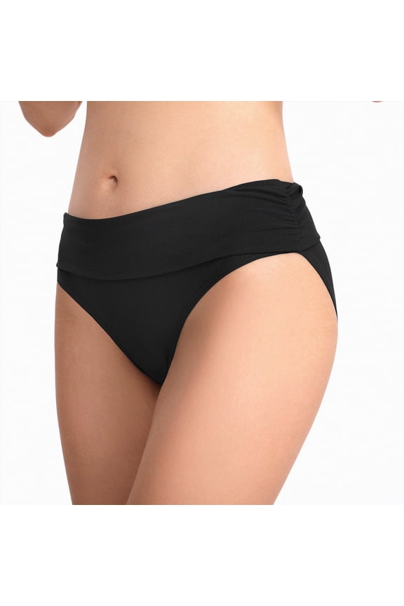 Women Mid Rise Bikini Bottoms - Full Coverage Bathing Suit Bottoms Mid Waist Swim Bottoms(Black,2XL)