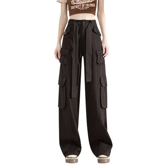 NIEWTR Women’s Baggy Jeans Y2k Cargo Jeans Casual High Waist Baggy Denim Cargo Pants with Pockets Streetwear (Brown,L)