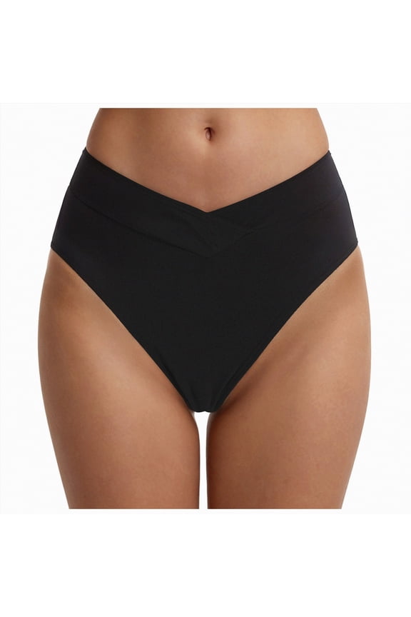 Women's Bikini Bottoms Summer Triangle Bikini Briefs Mid Waist Swim Bottoms Comfortable Vacation Wear(F-Black,M)