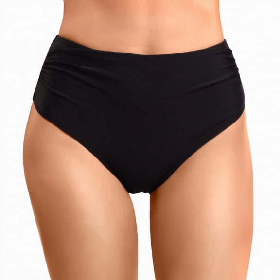 NIEWTR Women's Bikini Bottoms Swimsuit High Cut Tankini Bottoms Mid Rise Swim Briefs(Black,L)