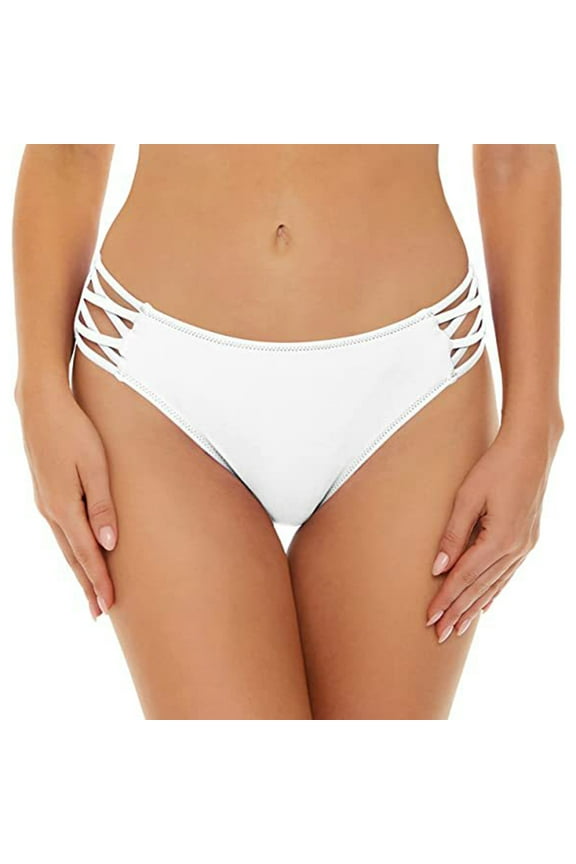 Women's Black Super Cheeky Brazilian Cut Bikini Bottom(White,M)