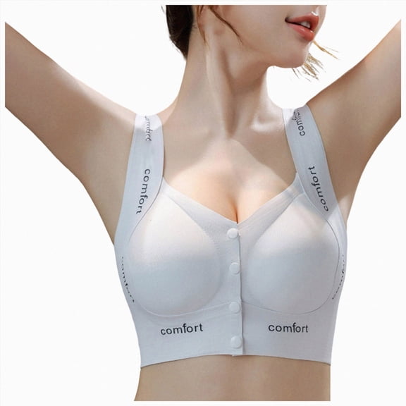 NIEWTR Women's Front Clasp Closure Bras No Underwire Anti-Sagging Push Up Bralettes Seniors Comfort Wireless Full Coverage Bra(Light Blue,M)