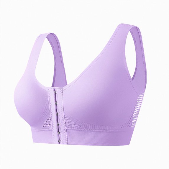NIEWTR Women's Front Clasp Closure Bras No Underwire Push Up Bralettes Comfort Wireless Full Coverage Bra(Light Purple,3XL)