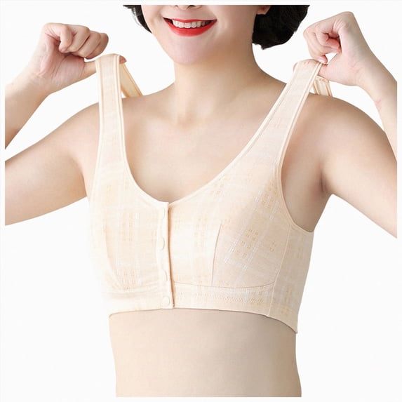 NIEWTR Women's Front Closure Everyday Bra Post Surgery Compression Bra Comfort Wireless Seamless Push Up Bra Full Coverage Back Smoothing No Underwire Bralettes(Beige,36)