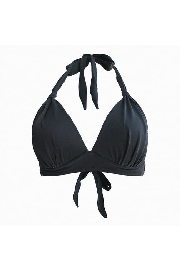 Women's Halter Bikini Top Cross Back Ties Solid Color Stretchy Swimsuit Top for Pool Beach(Black,M)