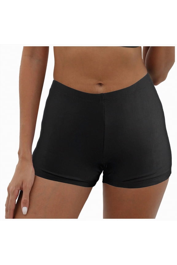 Women's High Waisted Swim Board Shorts Quick Dry Swimsuit Bikini Bottoms with Liner(Black,L)