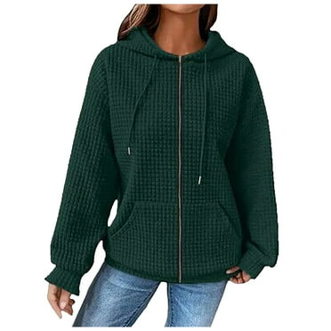 NIEWTR Women's Hooded Sweatshirt Casual Soft Brushed Hoody Drop Shoulder Full Zip up Hoodie(Dark Green,XL)