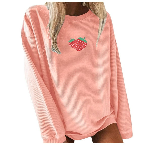 NIEWTR Women's Long Sleeve Sweatshirt Casual Crewneck Oversized Pullover Hoodies Fall Tops(Pink,XXL)