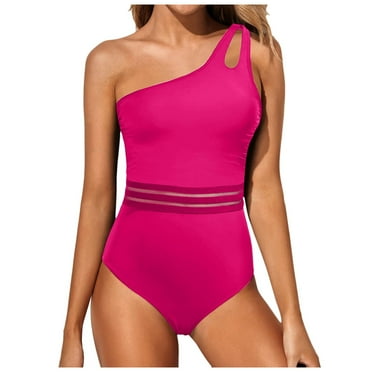 NIEWTR Women's One Piece Swimsuit Tummy Control Bathing Suit One Shoulder Cutout Swimwear(Hot Pink,XXL)