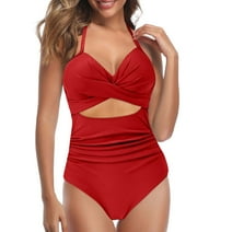 NIEWTR Women's One Piece Swimsuits Bathing Suits One Shoulder Adjustable Straps Cutout Asymmetrical Swimwear Mesh(Red,L)