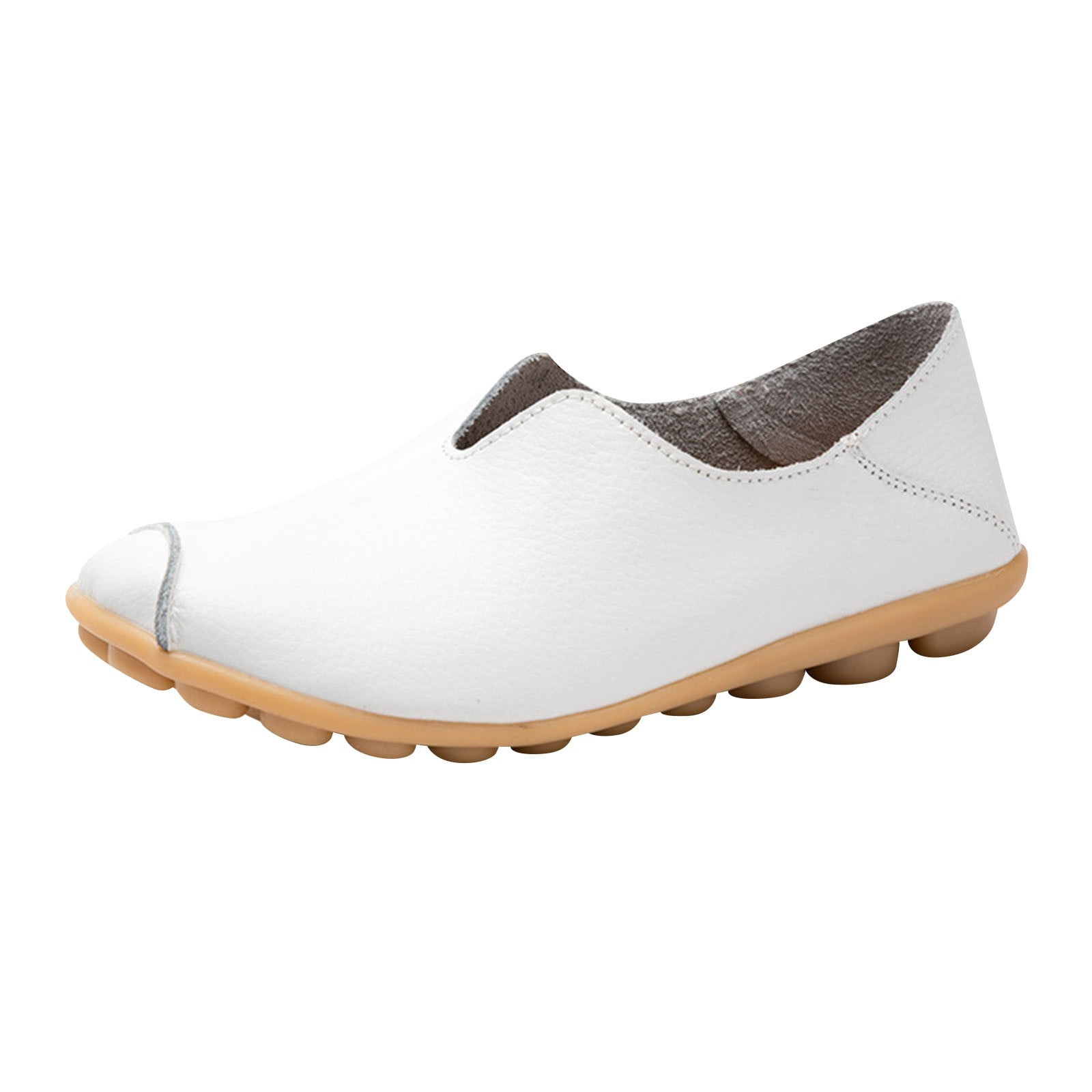 NIEWTR Women's Penny Loafer Round Toe Slip On Penny Leather Casual Slip On Flat Shoes Dress Shoes Women's Shoes Flats Leather (7,White)