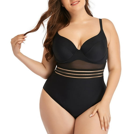 NIEWTR Women's Plus Size One Piece Swimsuit Colorblock Scoop Neck Shorts Monokini(Black,L)