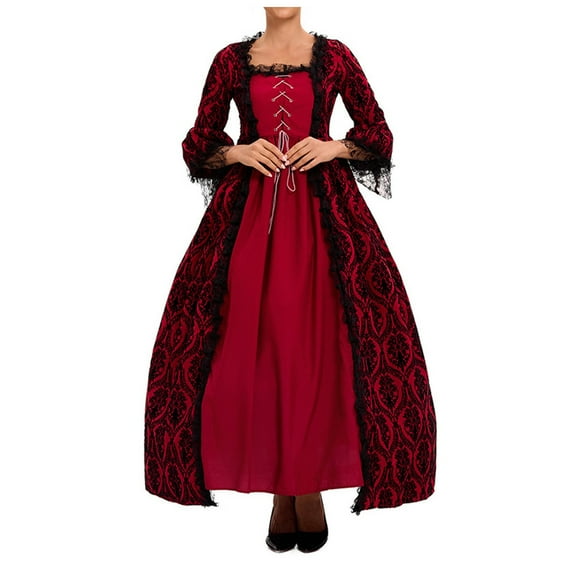 NIEWTR Women's Princess Maxi Dress Renaissance Flare Sleeve Royal Court Dresses Victorian Dress(S,Red)