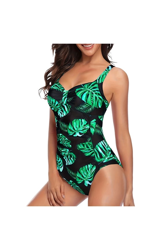 Women's Ruched Twist Front One Piece Swimsuit Tummy Control Push Up Bathing Suits(Green,S)