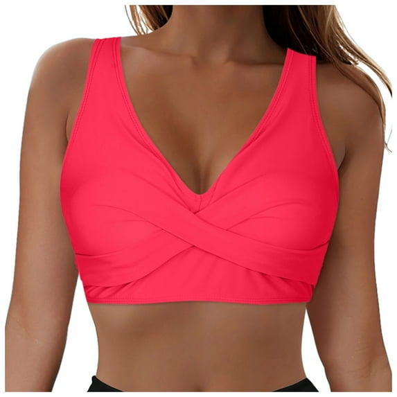 NIEWTR Women's Sports Bra Bikini Tops Racerback Swim Top Twist Front Scoop Neck Sexy Bathing Suits Top Modest Padded Crop Tops Swimsuit Swim Bra Only Bikini Tops Only(Watermelon Red,M)