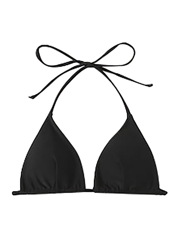 Women's String Bikini Top Padded Halter Swimsuit Top Triangle Bathing Suits Tops(Black,L)