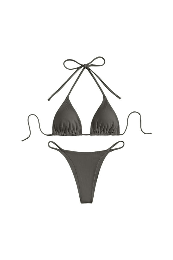 Women's Triangle Thong Bikini Sets for Women Swimsuits Bathing Suits Swimwear(Grey,M)