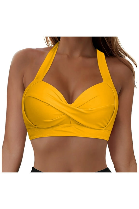 Women's Twist Front Bikini Top V Neck Push Up Padded Swimsuit Top Full Coverage Bathing Suits Swim Bra Swimsuit Gift Sexy Bikini Tops Only(Orange,XXL)