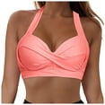 thumbnail image 1 of NIEWTR Women's Twist Front Bikini Top V Neck Push Up Padded Swimsuit Top Full Coverage Bathing Suits Swim Bra Swimsuit Gift Sexy Bikini Tops Only（Pink，L）, 1 of 8