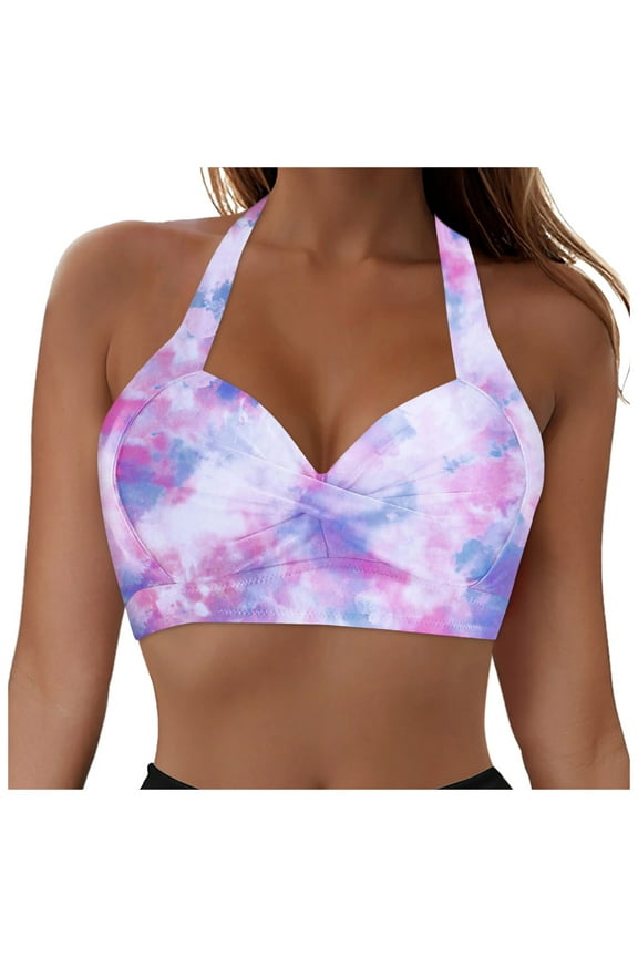 Women's Twist Front Bikini Top V Neck Push Up Padded Swimsuit Top Full Coverage Bathing Suits Swim Bra Swimsuit Gift Sexy Bikini Tops Only(Purple,XL)