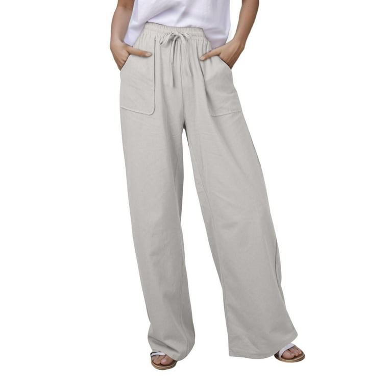 NIEWTR Women's Wide Leg Palazzo Pants Linen Drawstring Cropped