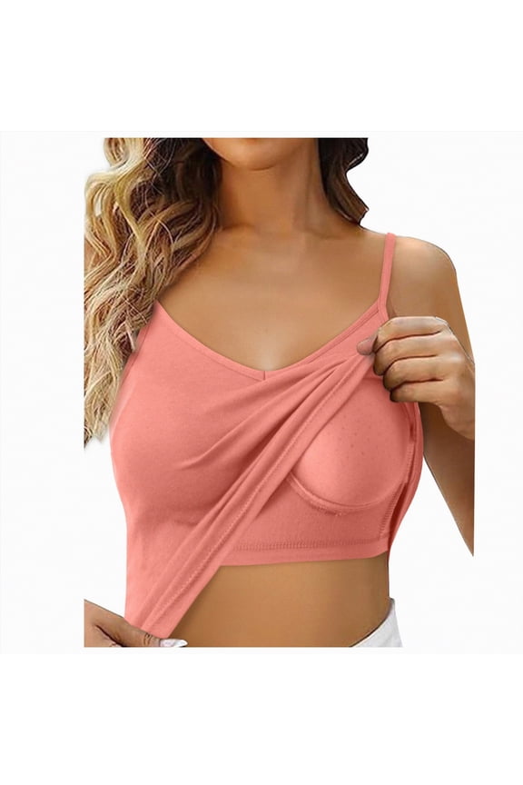 Womens Cotton Camisole Adjustable Strap Tank Tops with Shelf Bra Stretch Undershirts(A01-Pink,L)