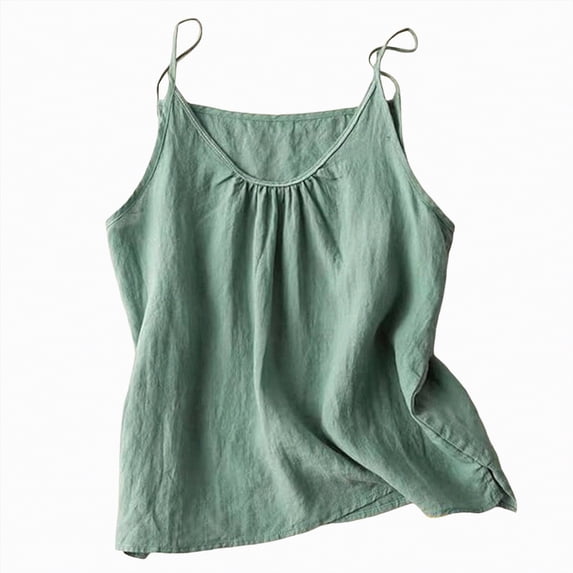NIEWTR Womens Cotton Linen Tank Tops Summer Cute Sleeveless Cami Shirts Spaghetti Strap Gauzy Camisoles Casual Basic Tanks(Light Green,M)