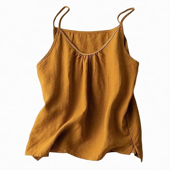NIEWTR Womens Cotton Linen Tank Tops Summer Cute Sleeveless Cami Shirts Spaghetti Strap Gauzy Camisoles Casual Basic Tanks(Yellow,M)
