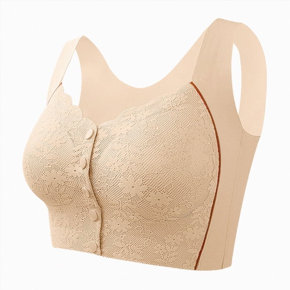 NIEWTR Womens Front Snap Closure Bras Soft Seamless Wireless Lace Bralettes Comfort Full Coverage Bra(Beige,3XL)