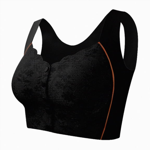 NIEWTR Womens Front Snap Closure Bras Soft Seamless Wireless Lace Bralettes Comfort Full Coverage Bra(Black,XL)