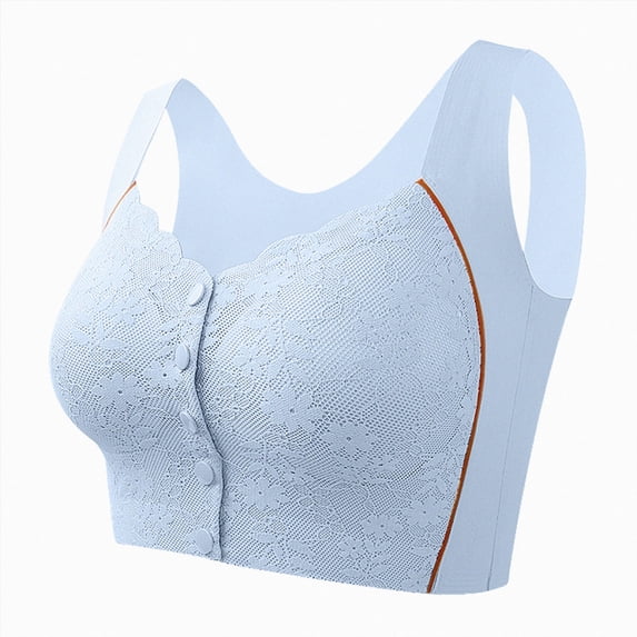 NIEWTR Womens Front Snap Closure Bras Soft Seamless Wireless Lace Bralettes Comfort Full Coverage Bra(Blue,2XL)