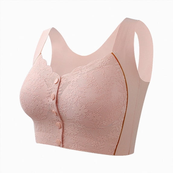 NIEWTR Womens Front Snap Closure Bras Soft Seamless Wireless Lace Bralettes Comfort Full Coverage Bra(Light Pink,XL)