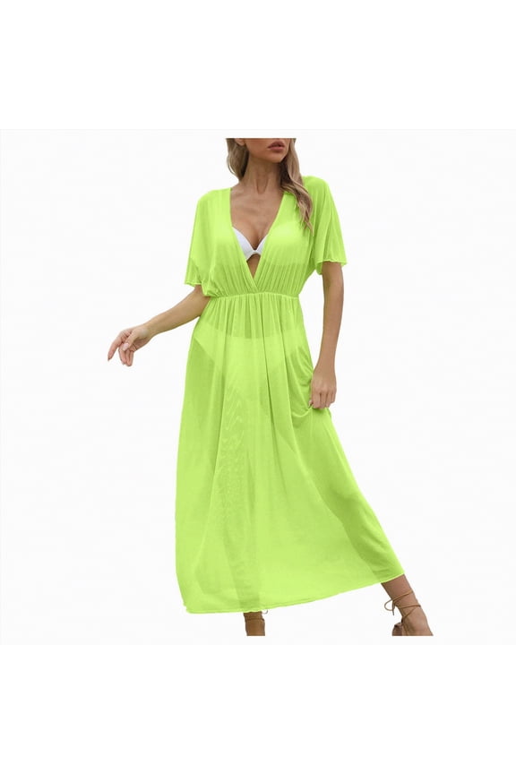 Womens Lace Strap Beach Cover Up Long Sleeve Sunscreen Bathing Suit Coverup for Holiday Wear(Green,One Size)