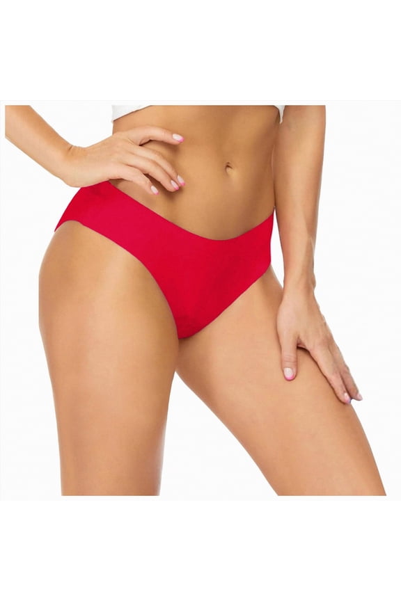 Womens Mid Waist Bikini Briefs Triangle Swim Bottoms Summer Comfort Swimwear（F-Red,L)