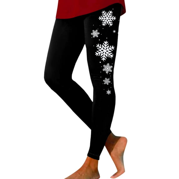 NIEWTR Womens Printed Christmas Leggings Christmas Print Series High Waist Women's Tights Compression Pants for Yoga(Black,L)