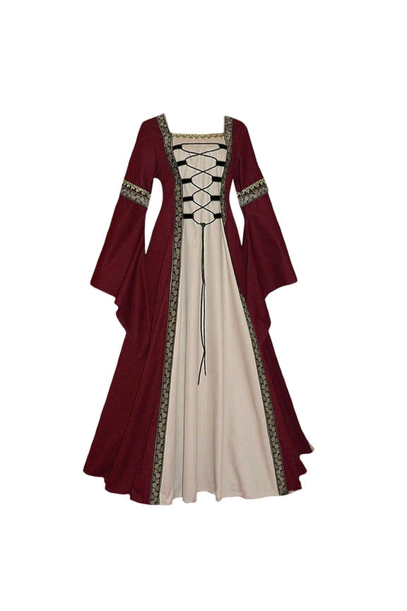 Womens Renaissance Dress Retro Gown Gothic Victorian Dress Renaissance for Women Dresses(L,Red)