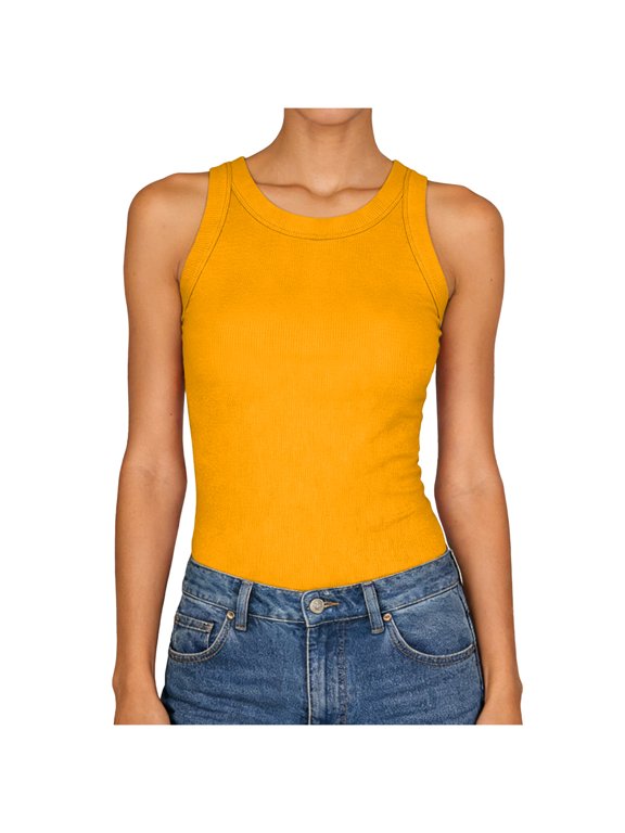 Womens Tank Tops High Neck Sleeveless Ribbed Tank Casual Basic Thick Strap Slim Fitted Racerback Shirts Womens Tank Summer Tank (M,A148-Orange)