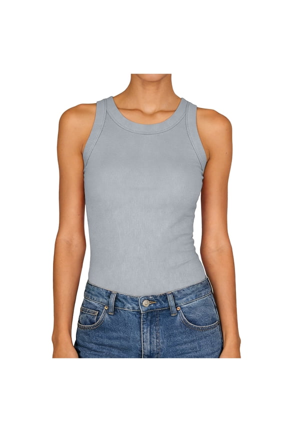 Womens Tank Tops High Neck Sleeveless Ribbed Tank Casual Basic Thick Strap Slim Fitted Racerback Shirts Womens Tank Summer Tank (XL,A148-Grey)