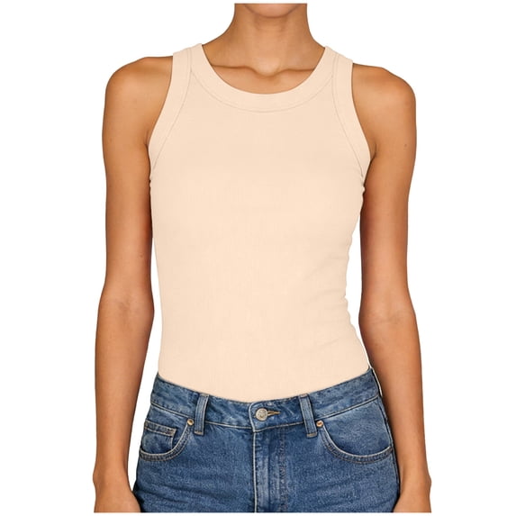 NIEWTR Womens Tank Tops High Neck Sleeveless Ribbed Tank Casual Basic Thick Strap Slim Fitted Racerback Shirts Womens Tank Summer Tank (XXL,A148-Beige)
