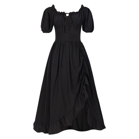 NIEWTR Womens Vintage Dress for Women Vinatge Renaissance Dresses with Corset Theme Party (L,Black)