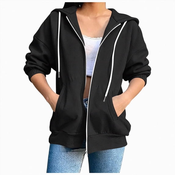 NIEWTR Womens Zip Up Hoodies Oversized 3/4 Sleeve Sweatshirts Comfy Lightweight Jackets Loose Hooded Sweatshirt With