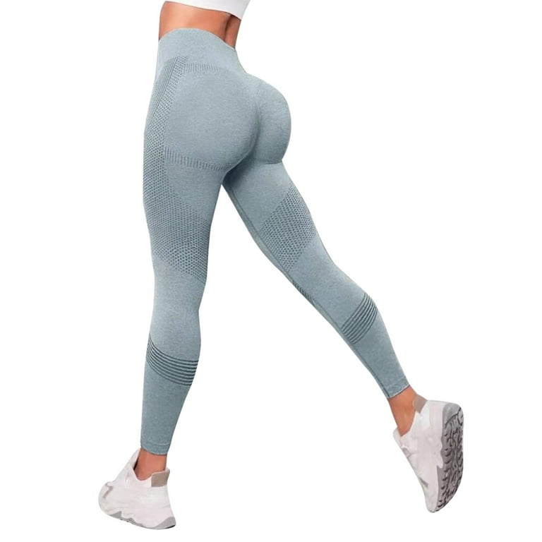 NIEWTR Yoga Leggings with Pockets for Women - High Waist Tummy Control  Pants for Workout(Light Blue,Large)