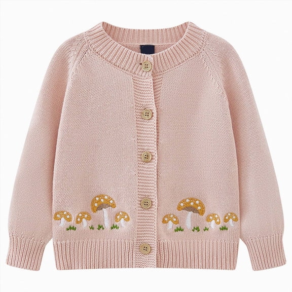 NIEWTR irls Cardigan Sweater Kids School Uniforms Button Down Knit Sweaters Tops Toddler Warm Fall Winter Jacket(A-Pink,9-12 Months)