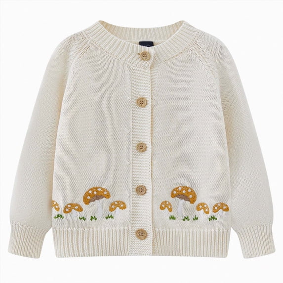 NIEWTR irls Cardigan Sweater Kids School Uniforms Button Down Knit Sweaters Tops Toddler Warm Fall Winter Jacket(A-White,5-6 Years)