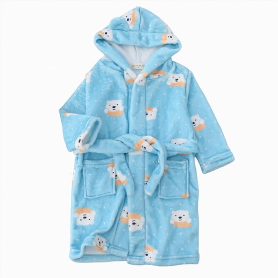 NIEWTR oddler Kids Boys Girls Flannel Robes Cute Pattern Bathrobe Unisex Night-Robe Baby Flannel Hoodie Pajamas Sleepwear Fall Winter Loungewear(B-Dark Blue,6-7 Years)