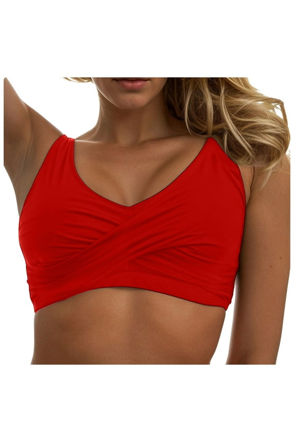 swimsuit for Women Lace Up Swimwear Tops Underwire Full Coverage Bikini Top Push Up Swim Crop Top Tie Back Bathing Suit Tops Swim Bra swim suits for women Sexy Bikini Tops Only（Red，M）