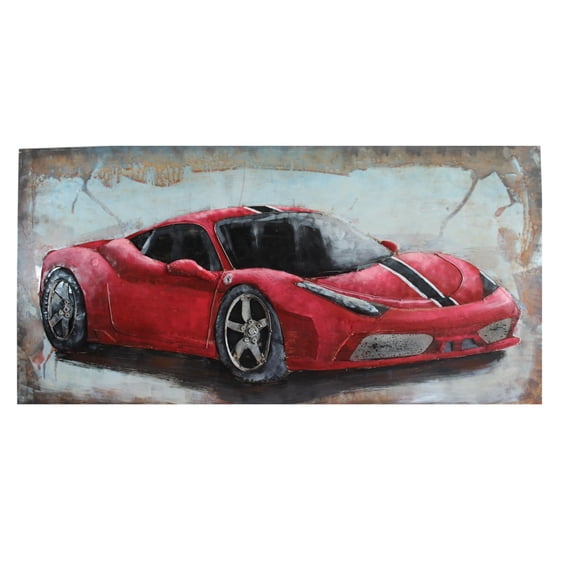 NIFAO Ferrari Inspired Red Sports Car Metal Wall Art with 3D Accents 79" x 2" x 40"H